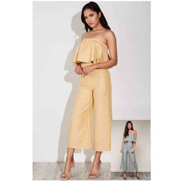 MayMay’s Mustard Two Piece Crop Top & Culottes Set - Picture 3 of 7
